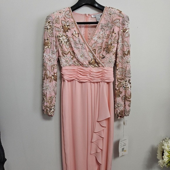 Niteline by Della Roufogali Peach Shrimp Beaded Lined Evening Dress Sze 8 NWT - Picture 1 of 16